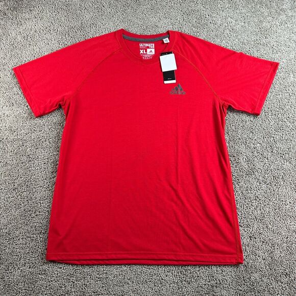 Adidas Shirt Mens Extra Large Red Black Logo Polyester Short Sleeve Casual - Picture 1 of 13